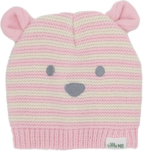 Little Me Cute Pink Striped Bear Newborn/Infant Beanie and Mittens Set in Saudi Arabia