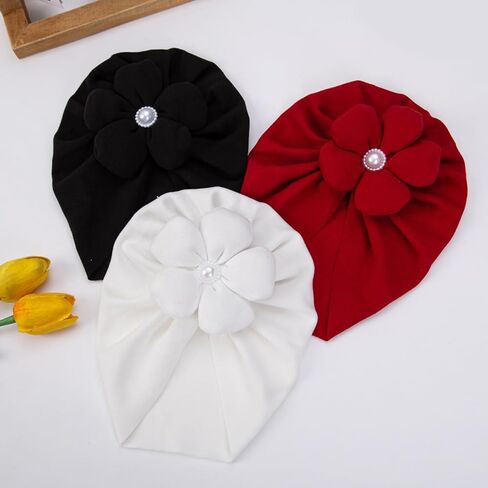 KIDOCHEESE Baby Turban Hats Baby Girl Flower Cap Hats Knot Soft Cute Beanie for Newborn Infant Toddlers Kids in Kuwait
