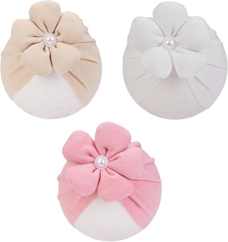 KIDOCHEESE Baby Turban Hats Baby Girl Flower Cap Hats Knot Soft Cute Beanie for Newborn Infant Toddlers Kids in Kuwait