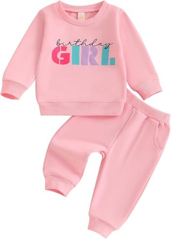 طفل رضيع فتاة الخريف الشتاء ملابس عيد ميلاد Sweatsuit رسالة التطريز البلوز والسراويل مجموعة 2 قطعة وتتسابق in Kuwait