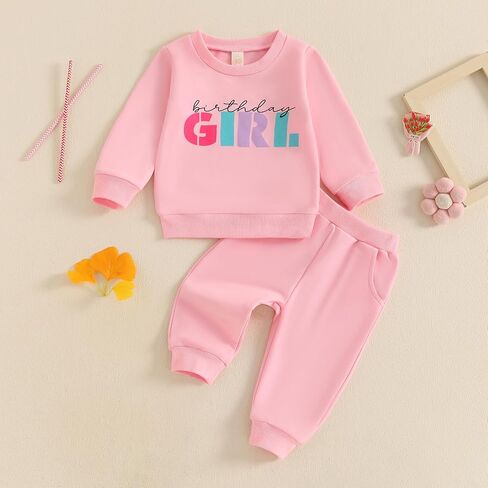 طفل رضيع فتاة الخريف الشتاء ملابس عيد ميلاد Sweatsuit رسالة التطريز البلوز والسراويل مجموعة 2 قطعة وتتسابق in Kuwait