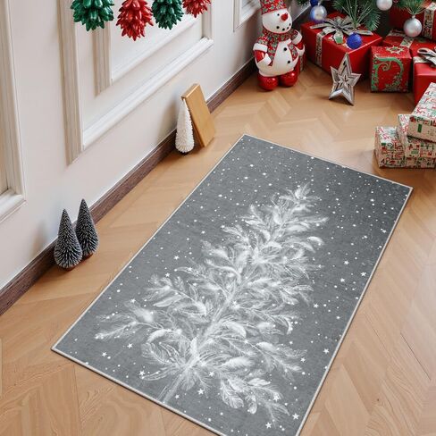 Lahome Christmas Runner Rug 2x6 Non-Slip Hallway Runner Rug Indoor, Washable Christmas Rugs Stain Resistant Red Kitchen Rug Runner, Christmas Tree Print Holiday Decor Untra-Thin Runner for Bedroom in Kuwait