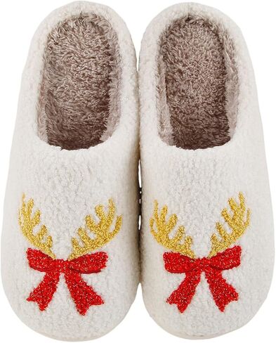 Christmas Slippers for Women Men Cute Cartoon Winter Plush Furry Funny Slippers Comfy Warm House Shoes in Saudi Arabia