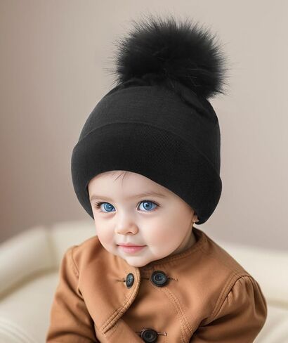 DANMY Baby Beanie Hat, Infant Toddler Warm Cotton Hat with Pom,Unisex Baby Soft Cotton Hats Caps in Saudi Arabia