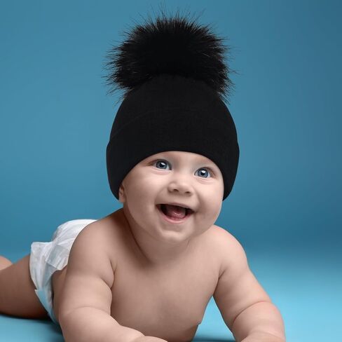 DANMY Baby Beanie Hat, Infant Toddler Warm Cotton Hat with Pom,Unisex Baby Soft Cotton Hats Caps in Saudi Arabia