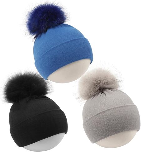 DANMY Baby Beanie Hat, Infant Toddler Warm Cotton Hat with Pom,Unisex Baby Soft Cotton Hats Caps in Saudi Arabia