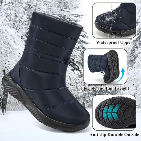 Alicegana Womens Snow Boots Winter Waterproof Warm Fur Lined Shoes Mid Calf Slip on Comfortable Booties Non Slip Boot for Women in Saudi Arabia