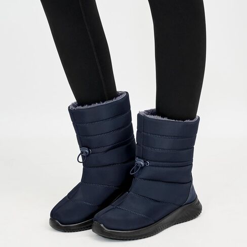 Alicegana Womens Snow Boots Winter Waterproof Warm Fur Lined Shoes Mid Calf Slip on Comfortable Booties Non Slip Boot for Women in Saudi Arabia