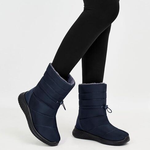 Alicegana Womens Snow Boots Winter Waterproof Warm Fur Lined Shoes Mid Calf Slip on Comfortable Booties Non Slip Boot for Women in Saudi Arabia