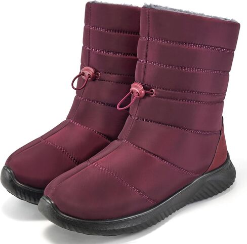 Alicegana Womens Snow Boots Winter Waterproof Warm Fur Lined Shoes Mid Calf Slip on Comfortable Booties Non Slip Boot for Women in Saudi Arabia