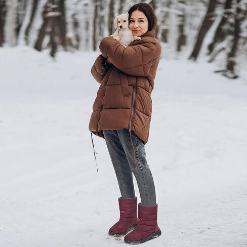 Alicegana Womens Snow Boots Winter Waterproof Warm Fur Lined Shoes Mid Calf Slip on Comfortable Booties Non Slip Boot for Women in Saudi Arabia