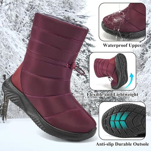 Alicegana Womens Snow Boots Winter Waterproof Warm Fur Lined Shoes Mid Calf Slip on Comfortable Booties Non Slip Boot for Women in Saudi Arabia