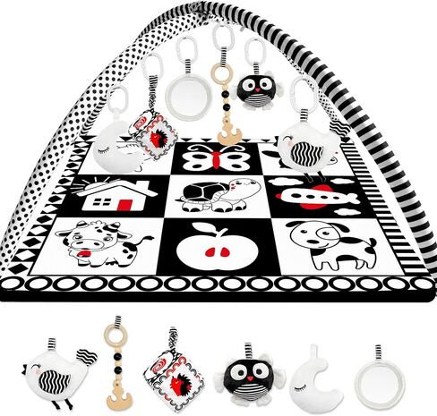 QUOKKA Vine Floor Square Playmat for Babies - Super Soft Black&White Play Mat for Kids Toddlers & Infants - Extra Thick Large Padded Non-Slip Nursery Rug in Contrast Colors - Foldable Playroom Mat in Saudi Arabia