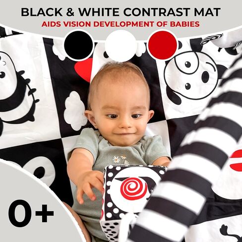 QUOKKA Vine Floor Square Playmat for Babies - Super Soft Black&White Play Mat for Kids Toddlers & Infants - Extra Thick Large Padded Non-Slip Nursery Rug in Contrast Colors - Foldable Playroom Mat in Saudi Arabia