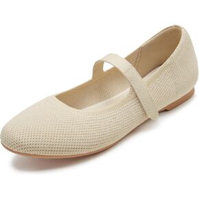 ATHMILE Mary Jane Shoes Women Round Toe Knit Ballet Flats Shoes for Women Comfortable Dressy Washable Adjustable Strap for Work Office Casual