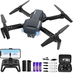 Mini Drone with Camera - 1080P HD FPV Foldable Drone with Carrying Case, 2 Batteries,90° Adjustable Lens, One Key Take Off/Land, Altitude Hold, 360° Flip, Gifts Drones for and Adults