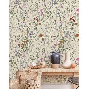 Floral Wallpaper Peel and Stick - Farm Floral Wall Wallpaper, Wildwood Wallpaper Self Adhesive Wallpaper for Home Bedroom Cabinets and Kitchen Countertop Thicken 17.71"x118"