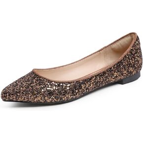 FEVERSOLE Women's Fashion Pointed Toe Classic Dressy Shiny Comfort Cushioned Flats