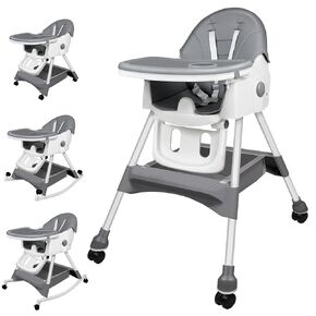 High Chairs for Babies and Toddlers, 6 in 1 Portable Convertible High Chair with Removable Tray Seat Cushion Safety Belt, Footrest and Wheels, Adjustable Backrest & Height Dark Grey
