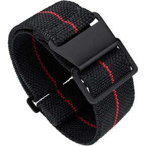 BINLUN Watch Band Nylon Waterproof Military Fbric Elastic Replacement Watch Strap Hook-and-Loop Men Women Black Buckle (Black-white,22mm)(Update Version)