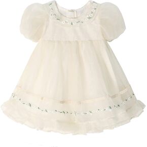 famuka Baby Girl Princess Dress Toddler Summer Puff Sleeve Tulle Dress Little Kid Floral Casual Dress
