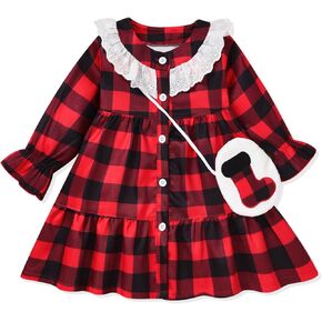 فستان بافلو منقوش للفتيات الصغيرات لعيد الميلاد مع ملحقات in Kuwait