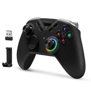 BINBOKPLAY Wireless Gaming Controller, Multi-platform Gamepad with LED Backlight, Dual Motors, 6-Axis Gyro, M Button Programmable, Compatible with PC, Steam, Android, Switch