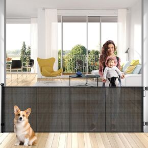Retractable Baby Gate, Roter Mond Extra Long Mesh Dog Gate and Baby Gate for Stairs, Child Safety Gate for Doorways, Hallways, Pet Gate Indoor & Outdoor, Black (34" Tall x 138" Wide)