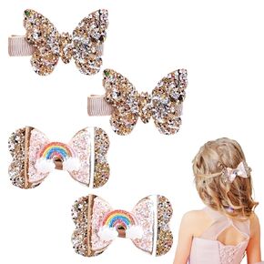 4 PCS Gold Hair Bow Multicolor Sparkling Gold butterfly Hair Clip New Glitter Gold Bows Hair Clip Bowknot Hair Clips Hair Accessories For Girls