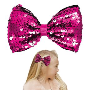CÉLLOT Party Festival Baby Girls Sparkling Bows Clips Glitter Sequins 5" Hair Bows Alligator Hair Clips for Girls Baby Children Toddlers(Red)