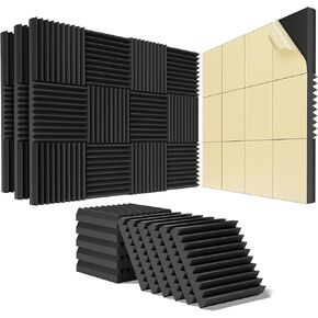 12 pack Acoustic Panels Self-Adhesive, 2" X 12" X 12" Quick-Recovery Sound Proof Foam Panels, Acoustic Foam Wedges High Density, Soundproof Wall Panels for Home Studio,Black-Gray-05