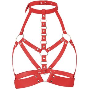 Navoky Punk Leather Body Chain Metal PU Leather Choker Chest Belts Adjustable Metal Accessories Rave Outfits Nightclub Party Halloween for Women