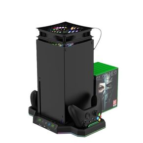 Cooling Fan Charging Stand for Xbox Series X, Vertical Cooler System Dual Controller Charger Station Dock with 2 x 1400mAh Rechargeable Battery & 7 Games Storage for Xbox Series X Console Accessories