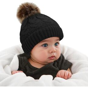 Durio Toddler Winter Hat for Girl Boy Warm Knit Baby Beanie Cute Pom Pom Winter Hat for Baby Infant Newborn Beanie 0-3 Years