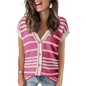 Dokotoo Sweater Vest Women Striped V Neck Button Vest for Women Vest Top Fall Outfits for Women 2024
