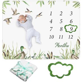 Preboun Mallard Duck Baby Monthly Milestone Blanket Mallard Duck Months Blanket Mallard Duck Stuff Growth Chart Milestone Blanket for Boy or Girl with Felt Marker, 40"x60"