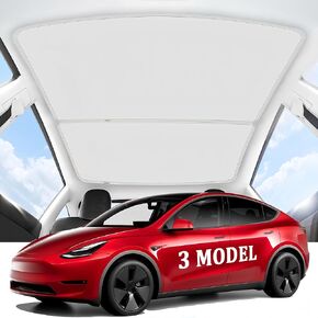 2024 Upgraded Tesla Model 3 Sunshade Roof, UPF200+ Roof Sunshade with Storage Bag, No-Sag & No-Gaps Heat Insulation Foldable Top Windows Windshield Sun Shade, Tesla Model 3 Accessories 2023-2020 White