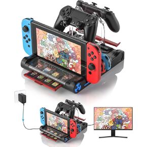 Switch TV Docking Station for Nintendo Switch/Switch OLED,Support with 4K/1080P HDMI,Switch Dock for Joycon Controller with 5 Light Mode,8 Game Slots
