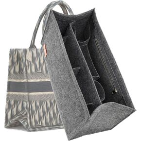 Bag Organizer Insert,Tote Bag Insert For On The Go,Book tote,MJ Tote and More,Bag Insert Organizer,Handbag Storage,Tote Bag Felt Insert with Zipper Bag(Black，L)