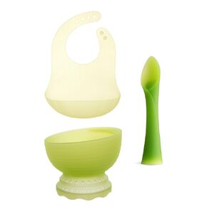 Olababy Advanced Feeding Set Fold N Go Silicone Baby Bib w Travel Case (Lemon)