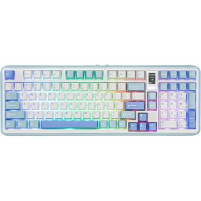 Vibe99 Wireless Gaming Keyboard with 1.06’’ Screen, 100 Keys Gasket Mechanical Keyboard, Hot Swappable Creamy Keyboard with BT5.0/2.4GHz/USB-C, 5-Layer Padding, RGB, NKRO for Win/Mac (Blue)