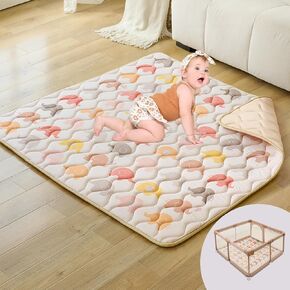 PINNKKU Baby Play Mat, 50x50 Playpen Mat, Thick & Soft Padded Play Mat for Baby and Toddlers, Foldable and Machine Washable Kids Play Mat for Floor Play, Crawling & Tummy Time, Boho Rainbow