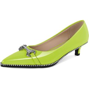 YODEKS Women Low Kitten Heel Pumps Slip On 1.5 Inch Pointed Toe Rhinestones Buckle Shoes Size 5-13