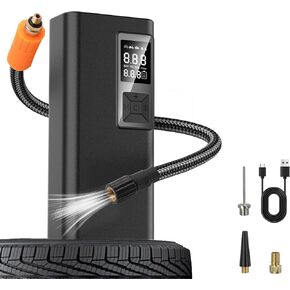 FLLA Tire Inflator Portable Air Compressor,150 PSI Auto Air Pump for Car Tires,Electric Tire Pump with LCD Digital Pressure Gauge & LED Light for Motorcycle, Bike, Ball, Car Accessories