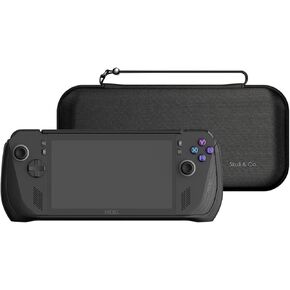 Skull & Co. GripCase Bundle for ROG Ally X: Soft Protective Case with Textured Grips Full Protection and Stand, Shock-Absorption Non-Slip Anti-Scratch Cover Design [with Slim Carrying Case]- Black