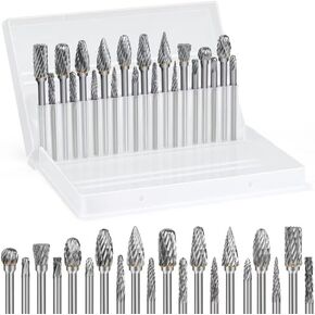 20PCS Carbide Burr Set Compatible with Dremel 1/8" Shank Die Grinder Rotary Tool Rasp Bits Accessories for Woodworking Drilling Metal Carving Engraving Polishing