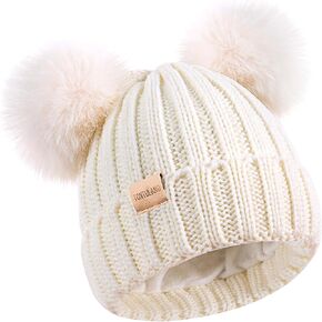 Kids Winter Beanie Hat Warm Ski Caps with Pompom Fleece Lined Children's Knit Hat for Boys Girls Multicolor