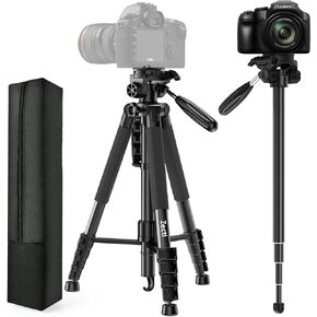 Zecti 74" Camera Tripod, Tripod for Phone and Camera Stand with Carry Bag, Aluminum Heavy Duty Tripod Stand for Canon Nikon with Monopod & 1/4" Screw, Compatible with for Phone/Camera/Projector/DSLR