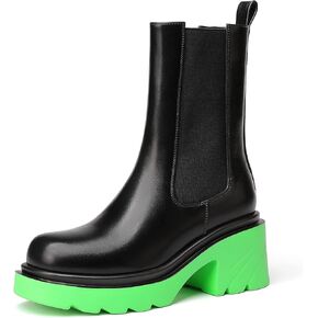 vivianly Womens Chelsea Boots Lug Sole Platform Mid Calf Boots Elastic Slip on Boots Block Heel Ankle Boots for Casual Wear, Costume in Kuwait