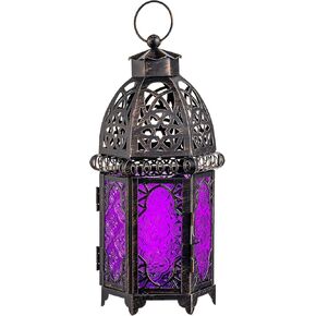 DECORKEY Set of 2 Vintage Large Decorative Moroccan Candle Lantern, 12.8’’ Metal Hanging&Tabletop Lantern Candle Holder Decor, Halloween Christmas Decorations for Home Indoor Outdoor Patio (Amber)